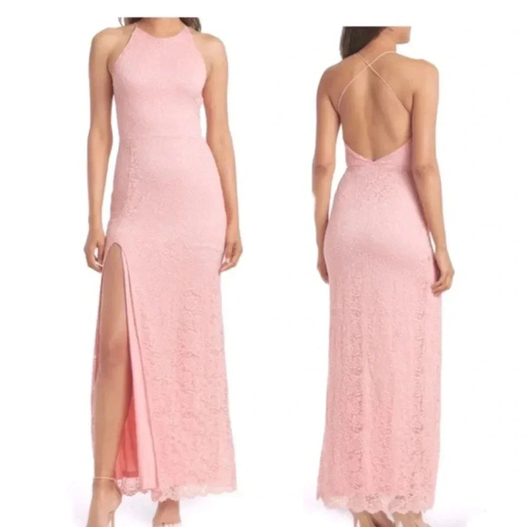 Love X Design Pink Vesta Stretch Lace Maxi Dress Size Medium - Picture 1 of 11
